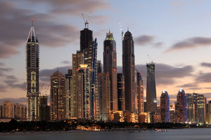 aluminium-print-skyline-dubai-at-sunset