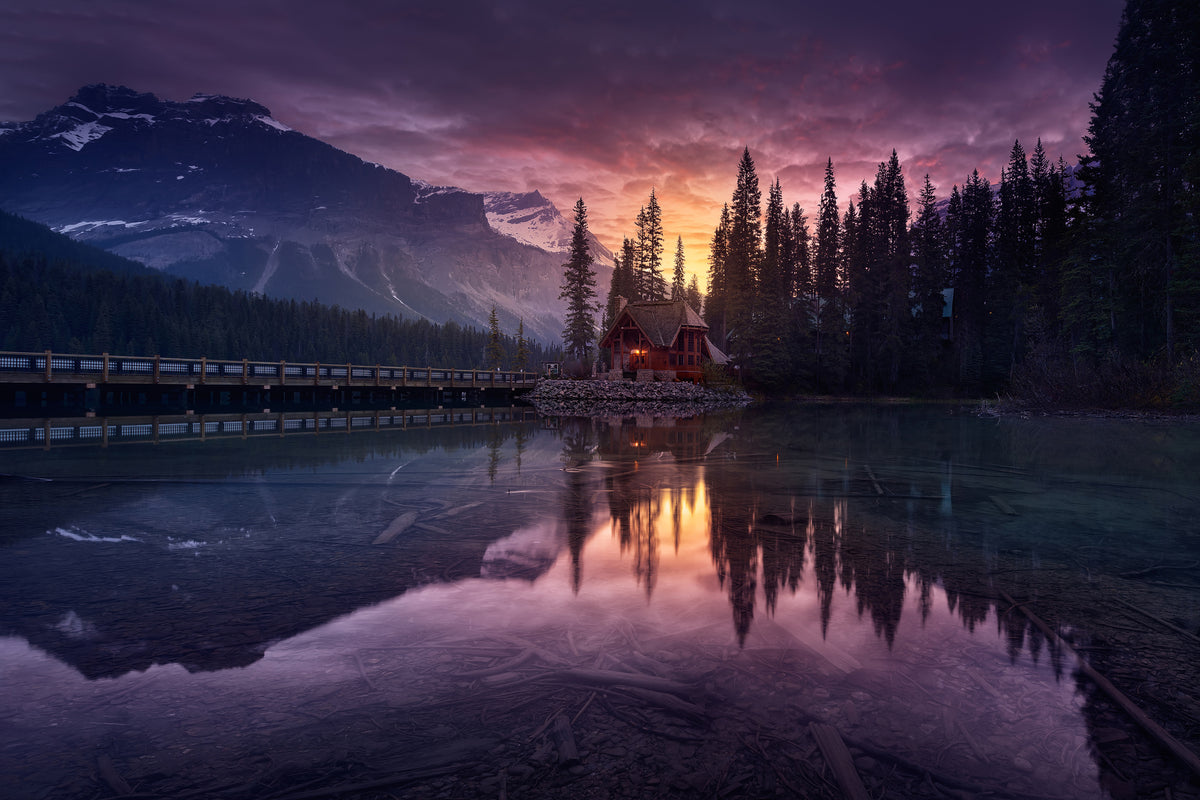 aluminium-print-lake-house-sunrise