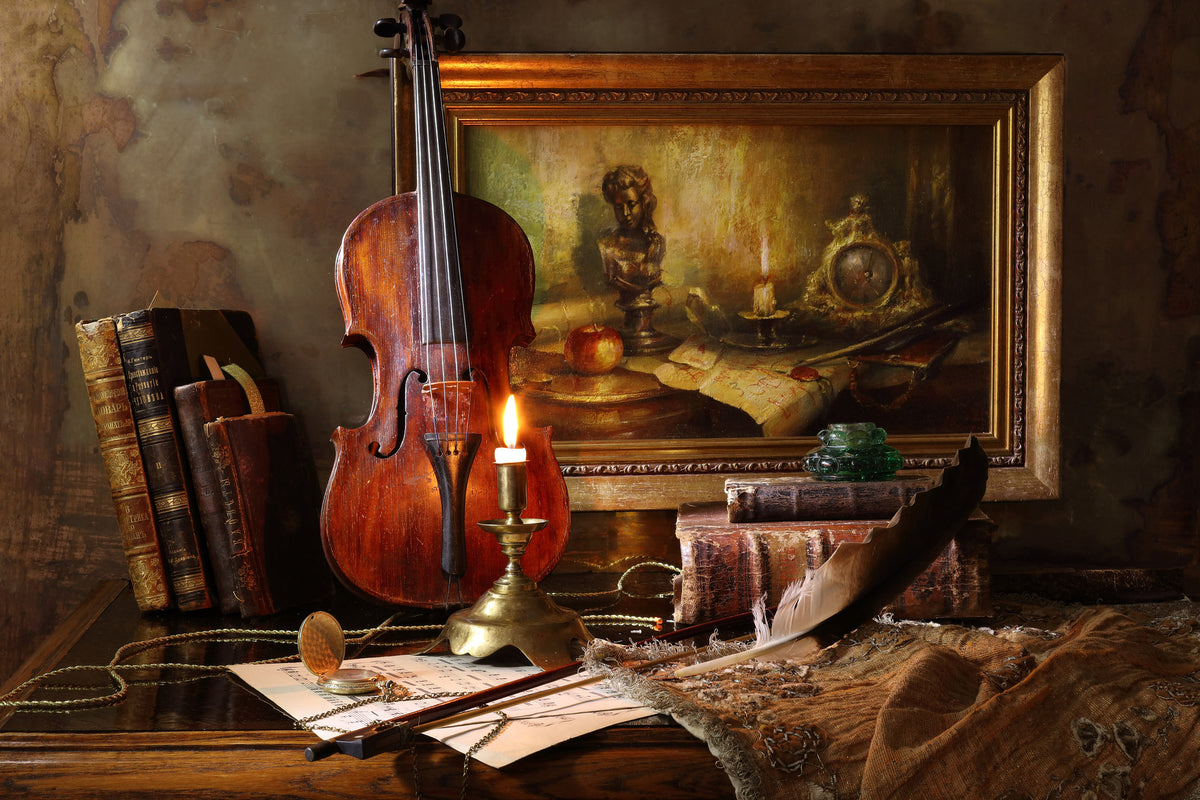 modern-3-piece-aluminium-print-still-life-with-violin-and-painting-ii