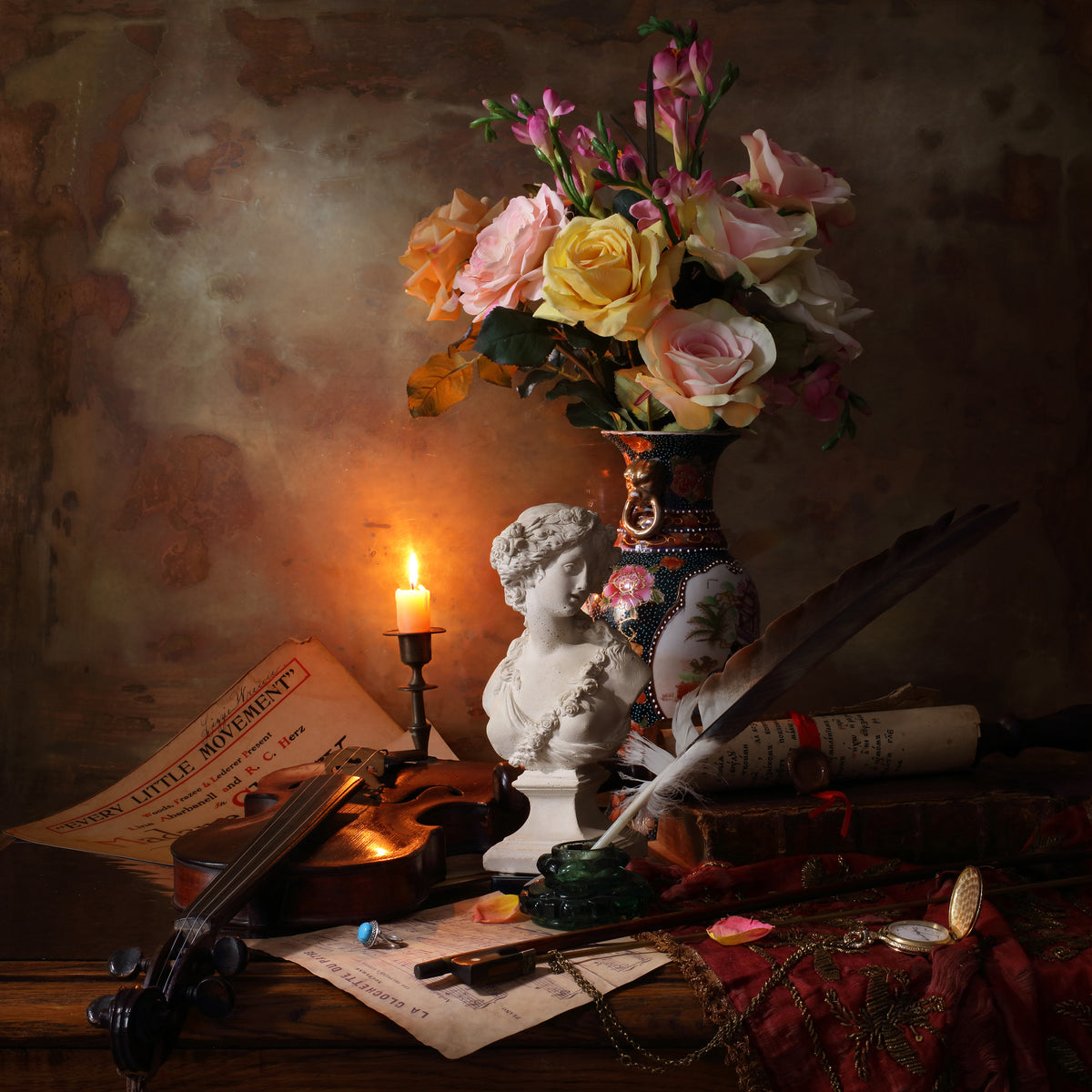 9-piece-aluminium-print-still-life-with-bust-and-flowers